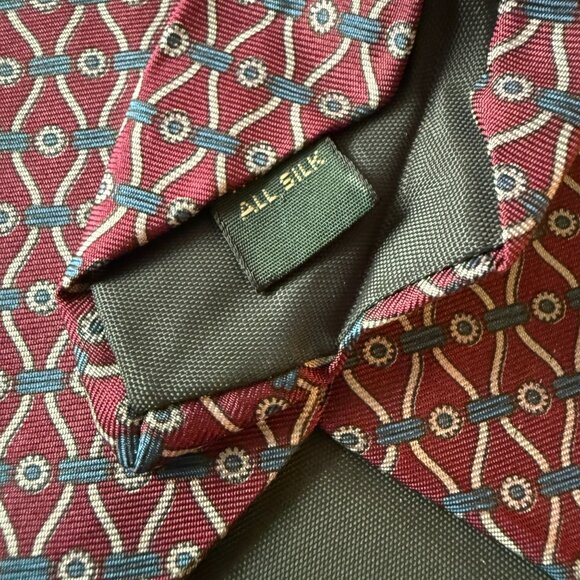 Vintage Regent Bert Pulitzer Burgundy Teal Geometric Silk Tie Mens Necktie USA - Picture 5 of 11